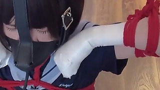 Mz31 - a Girl Tied and Suspended by a Red Rope Reaches Orgasm.