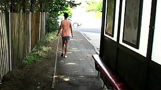 Brunette Flashing Her Titties And Pussy Outdoors In Public