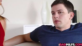 Hot stepmom teaches son-in-law how to wank and pulls down his panties!