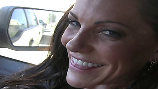 Horny mature wife creampied while riding folk dick in car