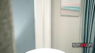 Curvy stepmom London River gives stepson Johnny Love a hardcore blowjob and big tit fuck
