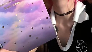 Amateur redhead masturbates then gives a blowjob