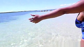 Black beach whore with giant tits blowing big white cock POV