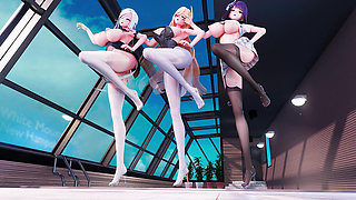 [mmd]thor, Shen He, Dumb Goose Bunny Girl, Jk Uniform, Swimsuit, Miniskirt, Black Stockings, White Stockings, Huge Breasts