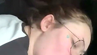 Horny Nerd Girl Sucks Dick in the Car
