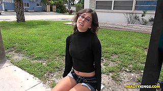 Amateur in a tight turtleneck fucked for cash