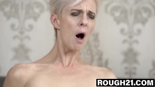 Short haired mature woman rides hard cock with passion