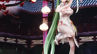 Miku Listens to the Night Rain Perspective Sex Cheongsam Succubus Pattern Double Ponytail