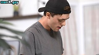 Stud cums in his own mouth while fucked by skinny twink
