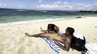 Hungry cocksucker enjoying wild fuck ride on the beach