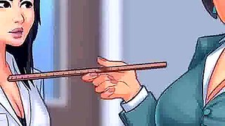 Summertime saga: MILF professor walks around the college with dildo in her pussy ep 73