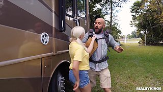 Couple on a bus with a free pass, wild and naked.