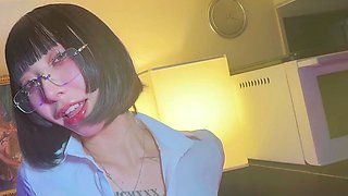 Horny Office Lady Melu Rubs Her Pussy