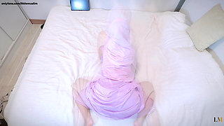 A Malaysian Hijabi Girl Twerking in Purple Dress Showing off Her Big Booty