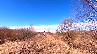 Naked Blonde Russian Teen Walks on the Farm