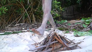 African harlot plays with fire naked