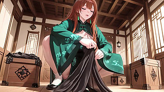 Red Hair & Emerald Qipao! Lazy Seduction in the Eastern Courtyard