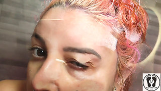 Fetish Glasschord Licking Face Body Tits Ass in the Shower