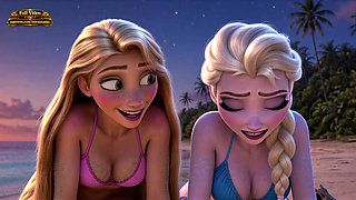 Rapunzel and Elsa stranded on an island