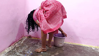 Mature aunty was cleaning the floor of the house i undressed her and made her completely naked and had sex with her