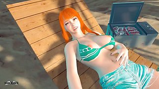Nami unwinds at the beach in a 3D animated adventure by VirtualHeaven
