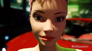 Big tits street wear girl gets fucked hard in dark neon room. Cyberpunk style
