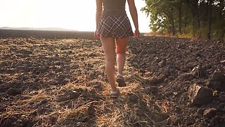 Schoolgirl Outdoor Upskirt Tease - Full Back Panties Flashing