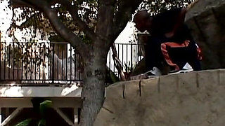 Busty blonde babe eats cum after sucking BBC