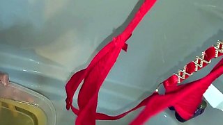 Piss on her panties shove in her mouth and fill her mouth