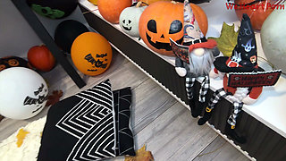Tattooed Halloween Bride Olivia Red in Black Lace Stockings Gets Her Ass Fucked by a Horny Devil