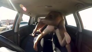 Bigboob UK MILF rides black guy in car before doggystyled