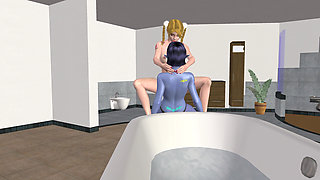 Animated 3D Lesbian Porn - Young Woman Riding Blue Elf Woman's Strap-on in Cowgirl & Reverse