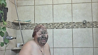 Big Beauty Nurse Vicki Taking a Mud Treatment in My Shower!