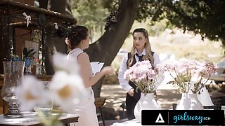 Girlsway - asian beauty Aria Lee fakes being a caterer to confront bride-to-be bestie alexia anders!
