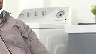 A Horny Blonde MILF Fucks the Building's Plumber in the Kitchen, Riding His Cock Like a Horny Slut