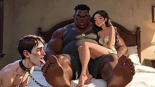 Foot Slave Husband Cleans Wife's Feet with His Tongue - Femdom