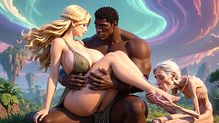 90 Year Old Granny Foot Slave - Licking Girl's Feet While on Black Man's Lap