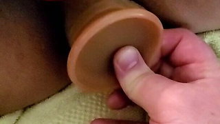 Asian wife enjoys new dildo and clit sucking toys to a big orgasm