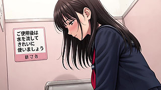 An office lady pees in the restroom, exposing her big, round butt