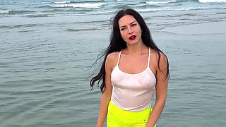 Getting Wet and Messy in See-through Top Outdoor