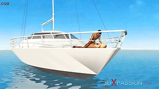 A nerdy boy with VR headset has passionate virtual sex with a hot young blonde on a luxury yacht