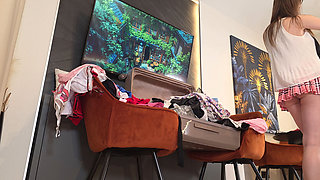 Hot Sexy Long Legs University Student College Girl Does a Try on Haul for Short Skirt and Lingerie Panties and No Panties