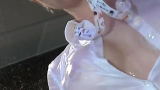 Glossy Nylon Secretary - From Office Tease to Wet Pantyhose Shower