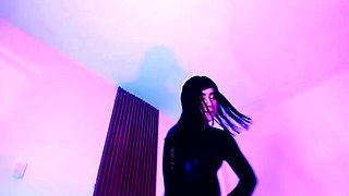 Solo shemale jerks her big cock