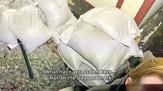 Security Guard Caught Redhead and Punished Her with Pussy Fucking on the Street