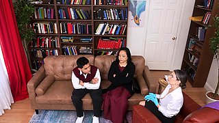 Stepmom and Therapyst Seduce Stepson in Wild Therapy Session
