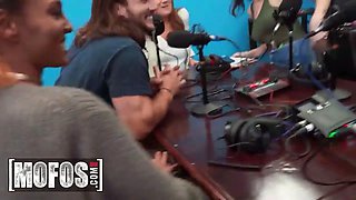 Mofos - Bree Brooks taunts Johnny Love with her hooters, turning a live podcast into a passionate fuckfest