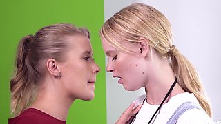 Alluring blonde redhead explore passionate lesbian romance with intense pose desire