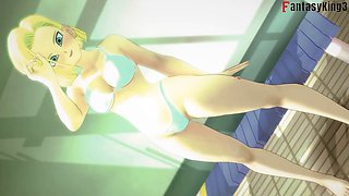Android eighteen in a bikini getting down in this anime adventure