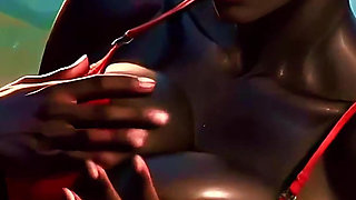 4K 100% Ai Generated 3D Soft Looping Pmv: Dark-skinned Thick Ass Gentle Twerk on Tropical Beach in Sexy Bikinis